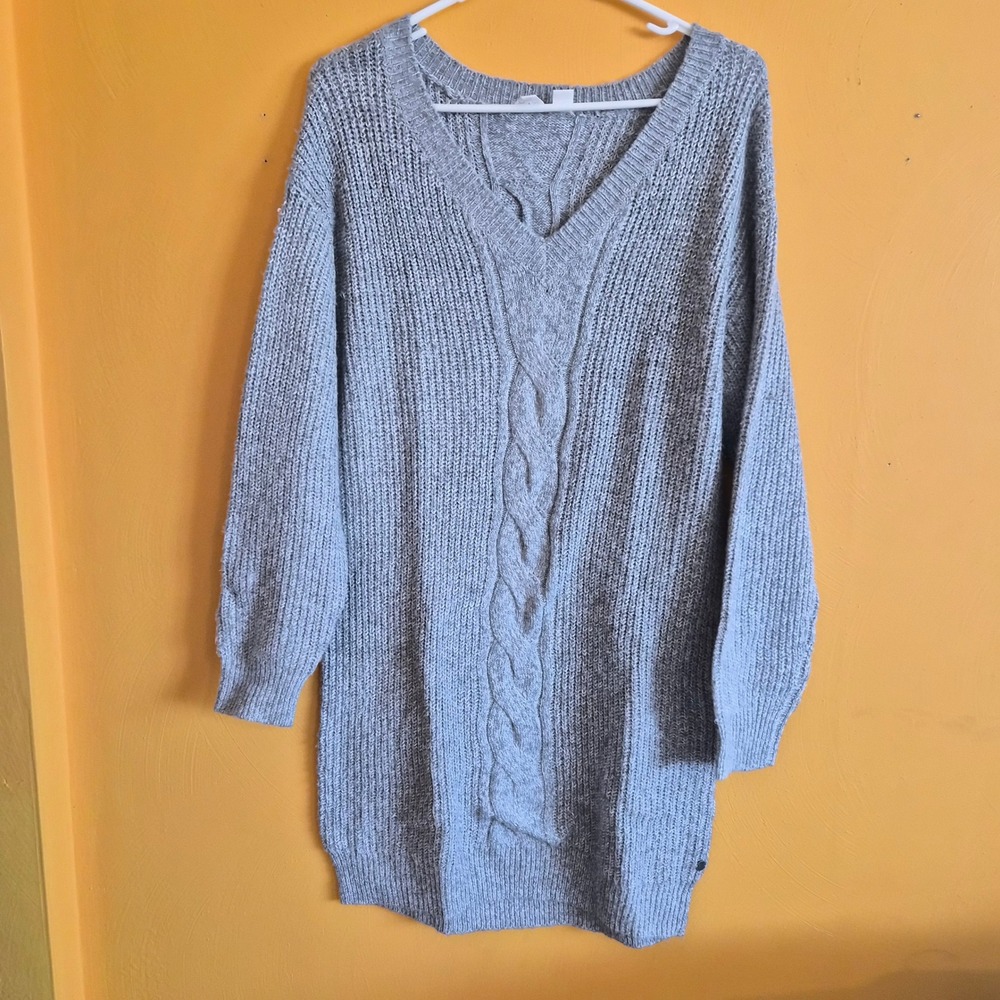 Roxy Womens XS Small Grey Cable Knit Sweater Dress Chunky Cabincore Loungewear